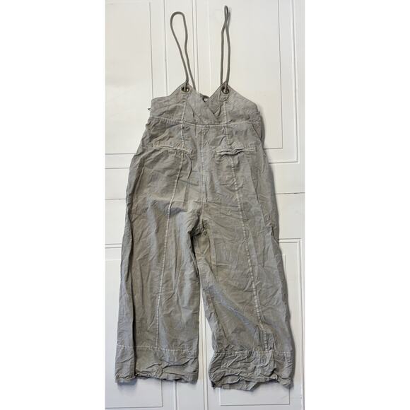 By Anthropologie Wide Leg Cropped Gray Brown Overalls Tie Waist Size Small - Picture 8 of 8